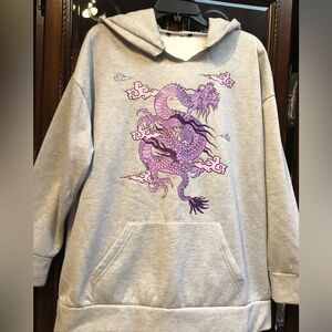 Gray Hoodie with Purple Dragon Design